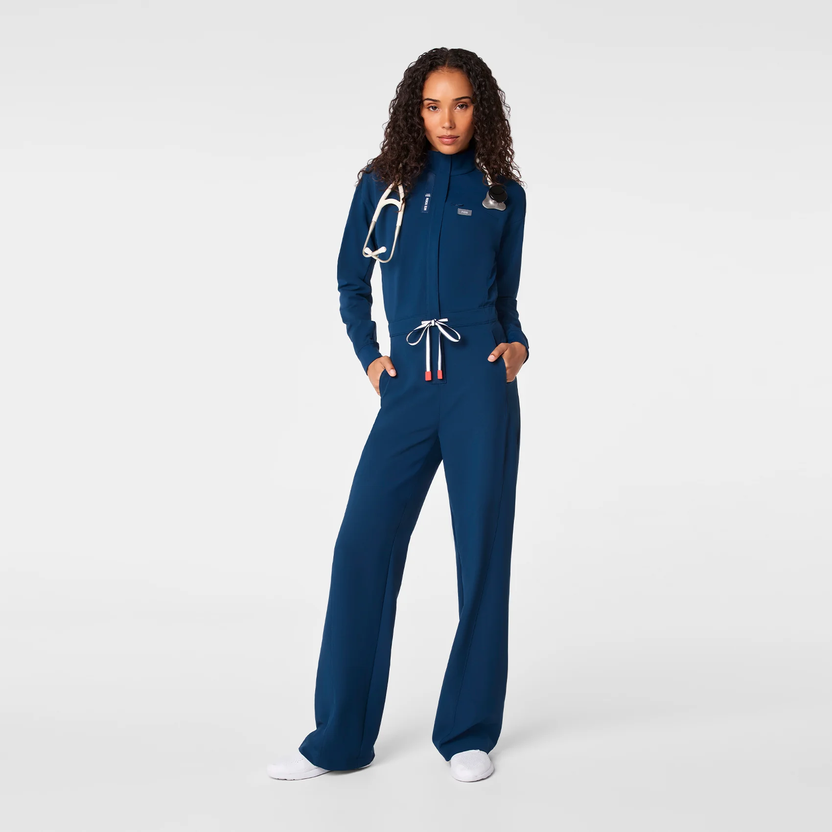women's Team USA Blue FIGS x Team USA FIBREx Mock Neck Wide Leg - Longsleeve ScrubJumpsuit™