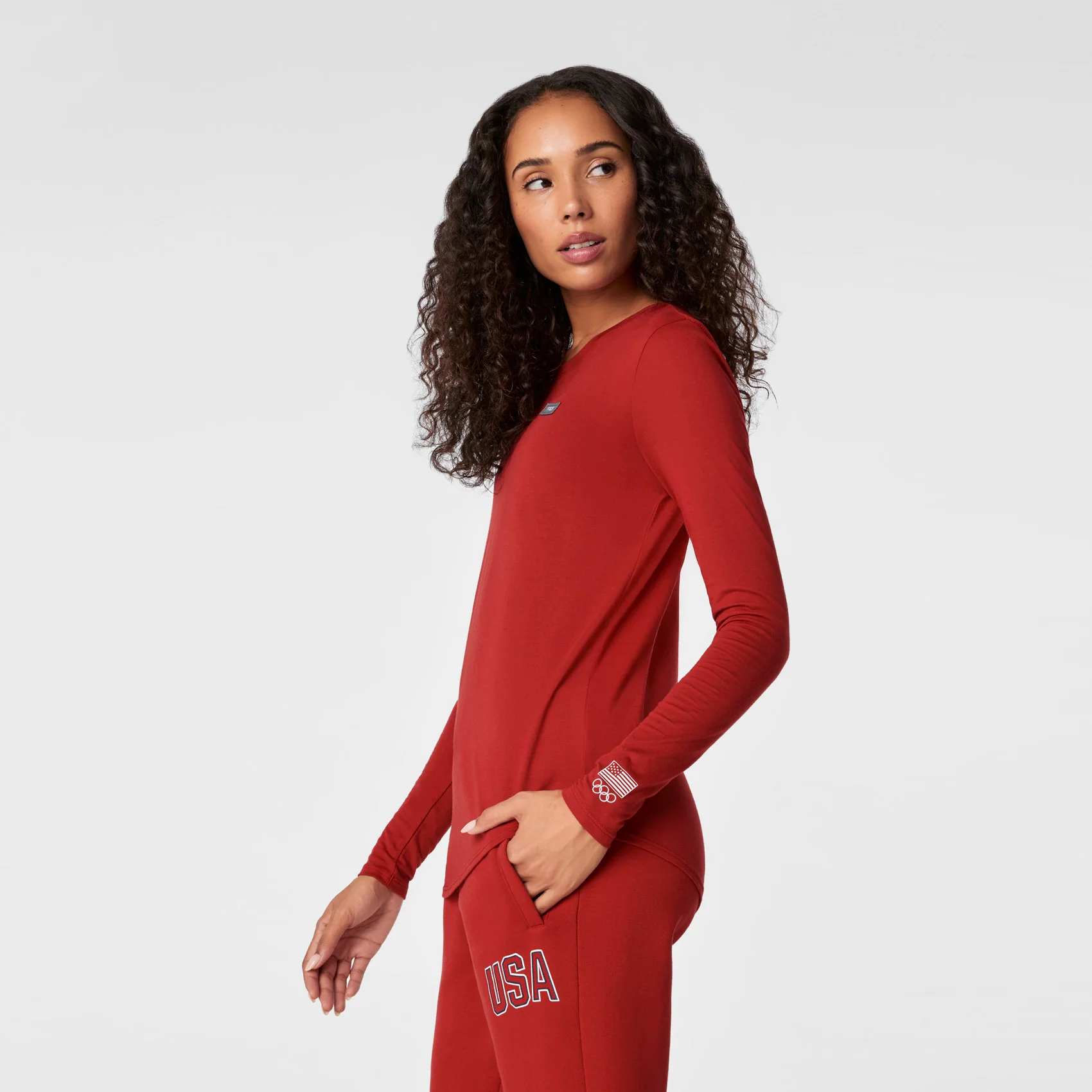 women's Team USA Red FIGS x Team USA Graphic Supersoft - Longsleeve Underscrub - Image 4