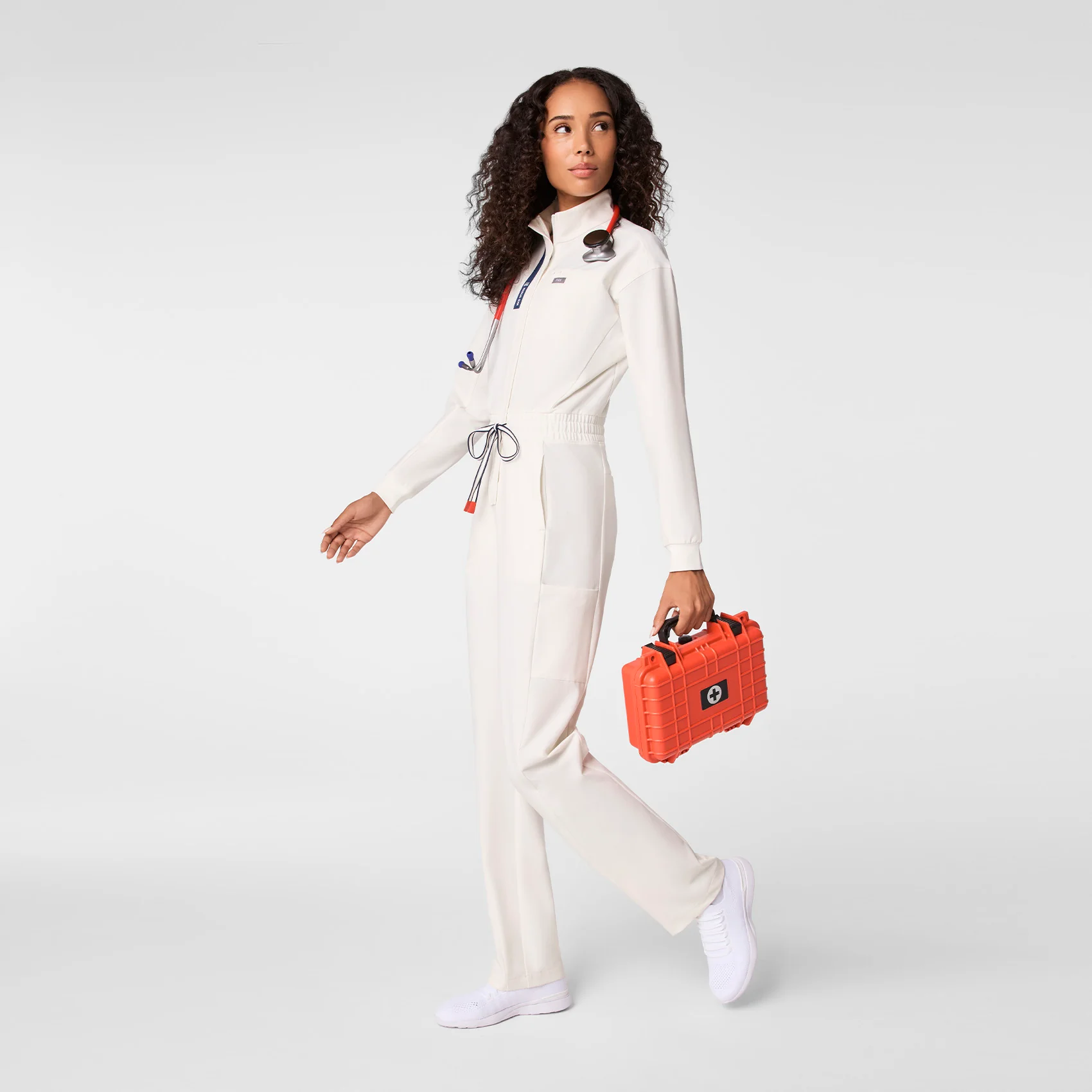 women's Off White FIGS x Team USA Longsleeve Straight Leg - Petite Scrubjumpsuit™
