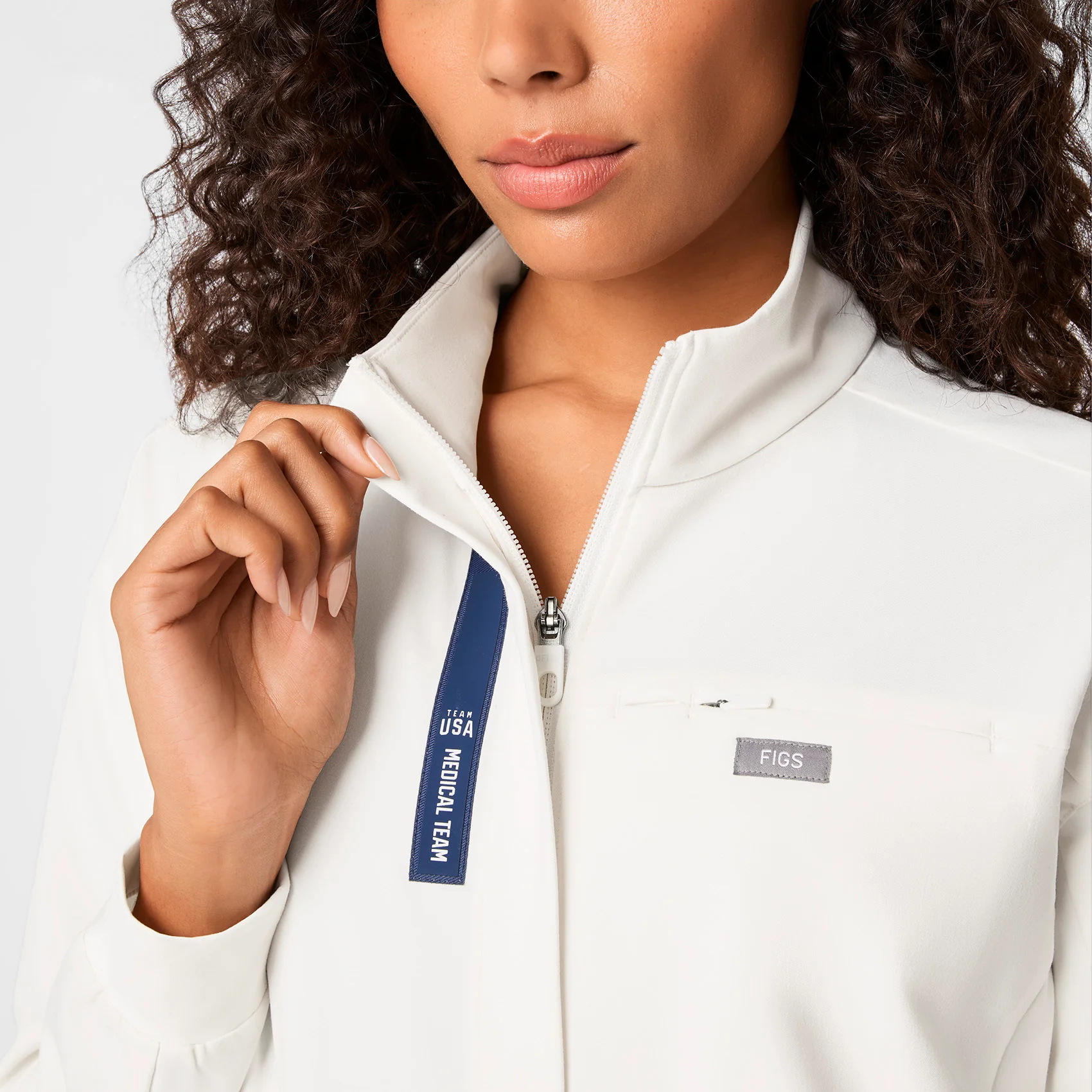 women's Off White FIGS x Team USA Longsleeve Straight Leg - Petite Scrubjumpsuit™ - Image 5
