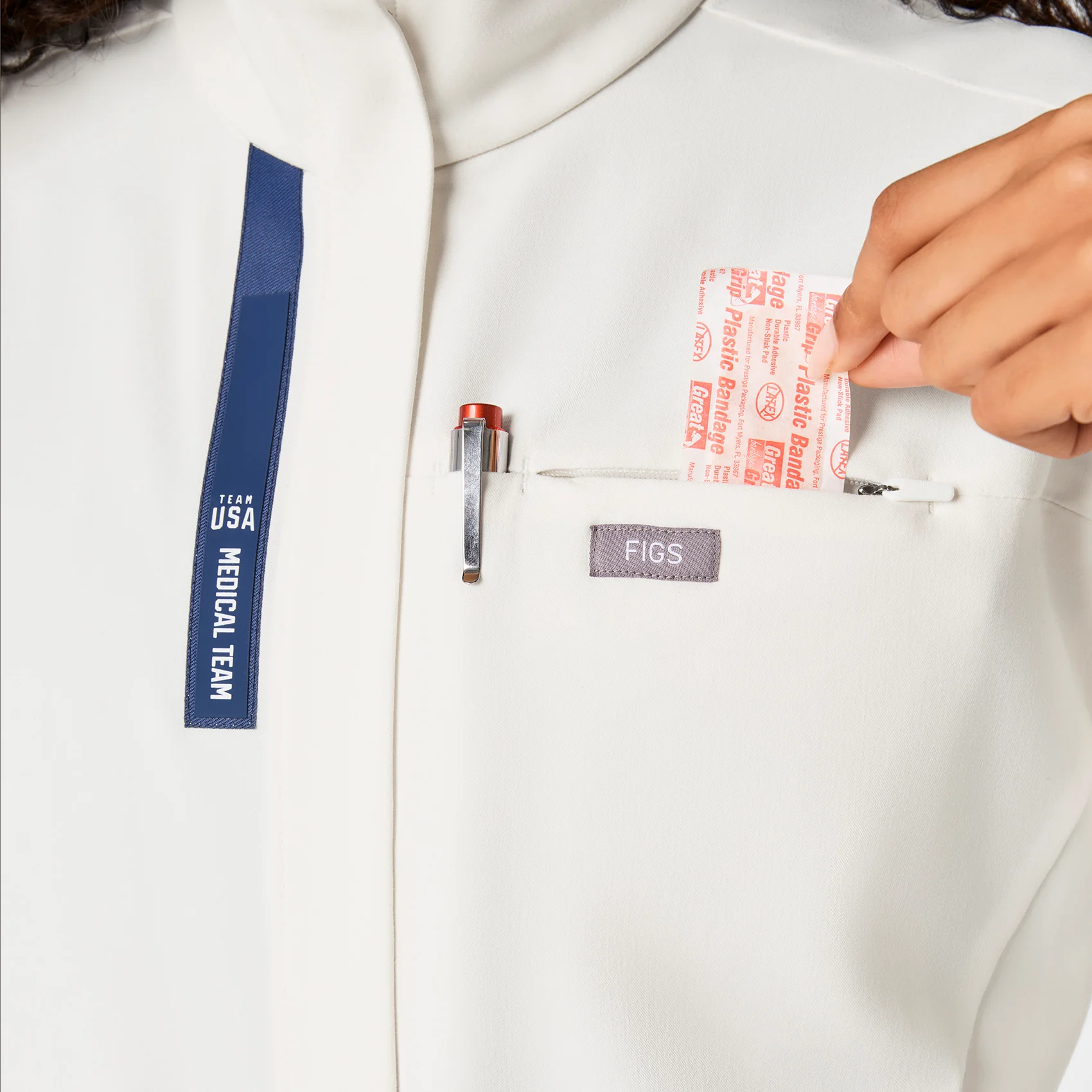 women's Off White FIGS x Team USA Longsleeve Straight Leg - Petite Scrubjumpsuit™ - Image 6