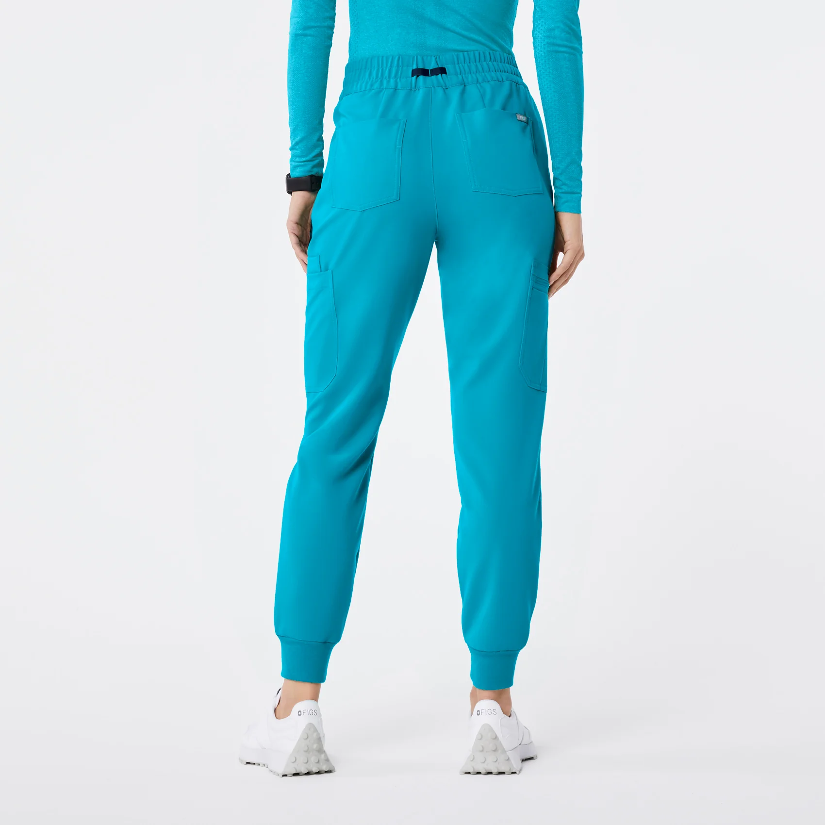 women's Teal High Waisted Uman Relaxed - Jogger Scrub Pant - Image 4