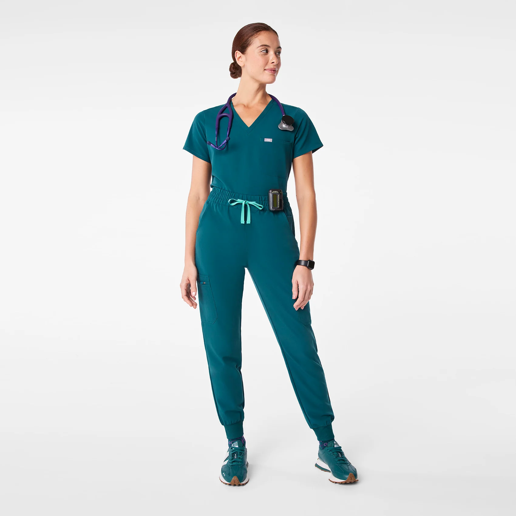 women's Caribbean Blue High Waisted Uman Relaxed - Petite Jogger Scrub Pant - Image 2