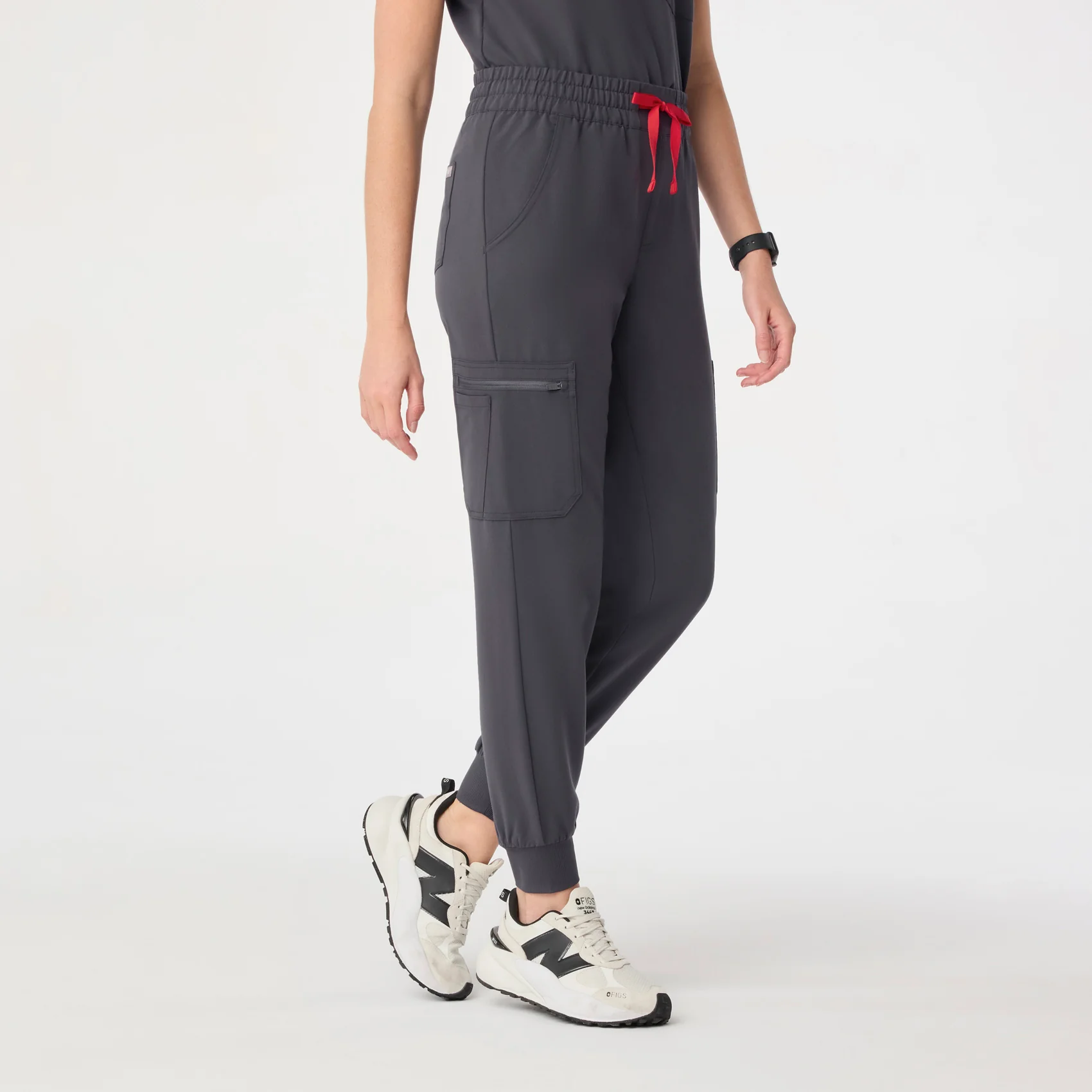 women's Charcoal High Waisted Uman Relaxed - Petite Jogger Scrub Pant - Image 3
