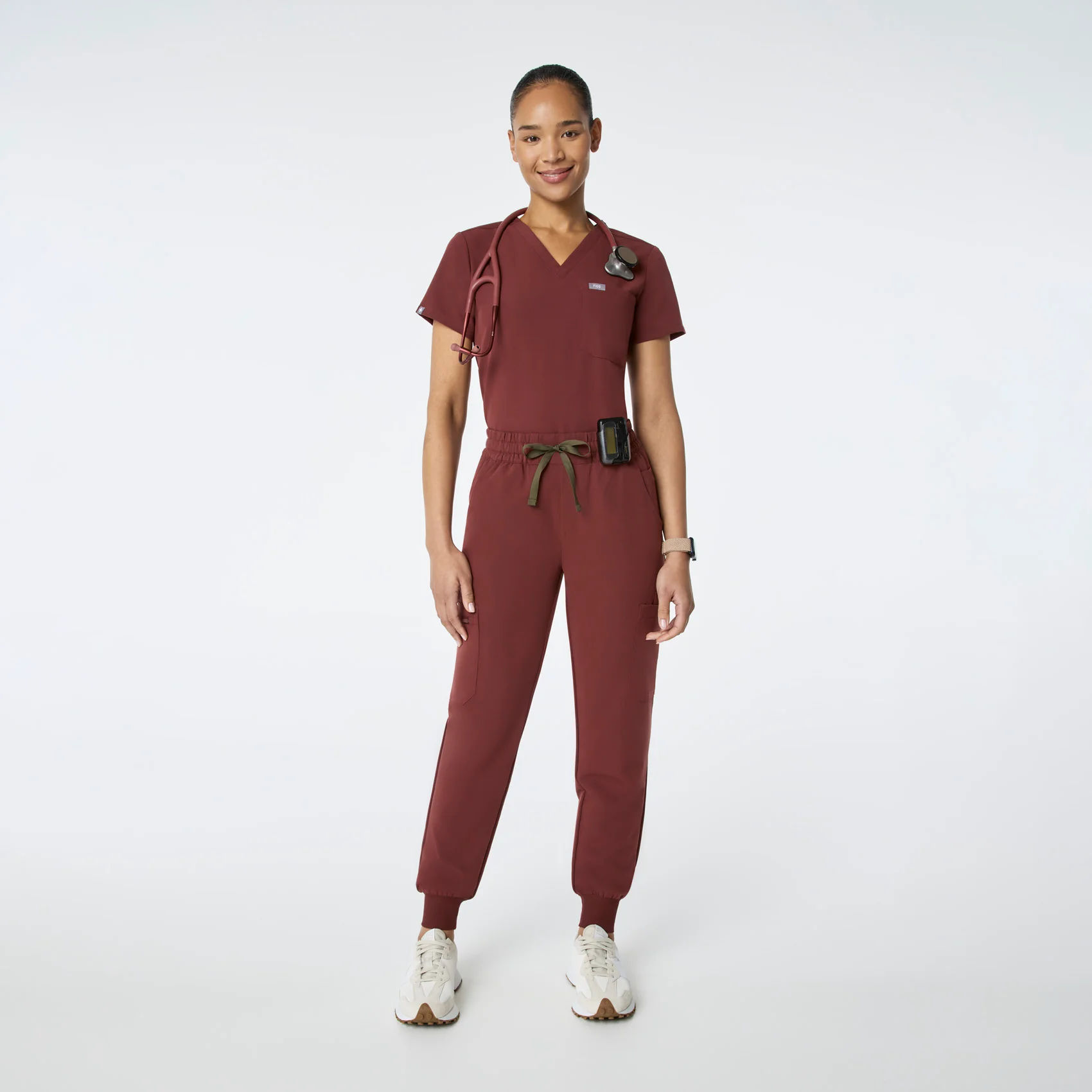 women's Walnut High Waisted Uman Relaxed - Petite Jogger Scrub Pant - Image 2