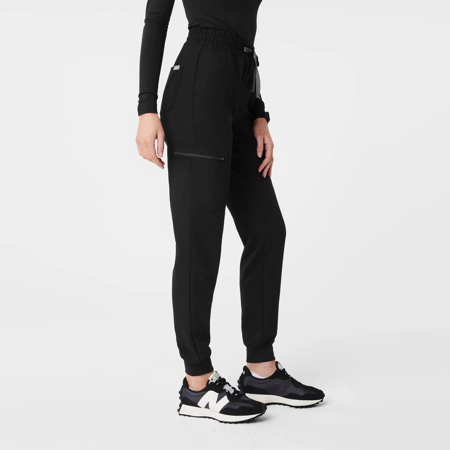 women's Black High Waisted Uman Relaxed - Tall Jogger Scrub Pants - Image 3