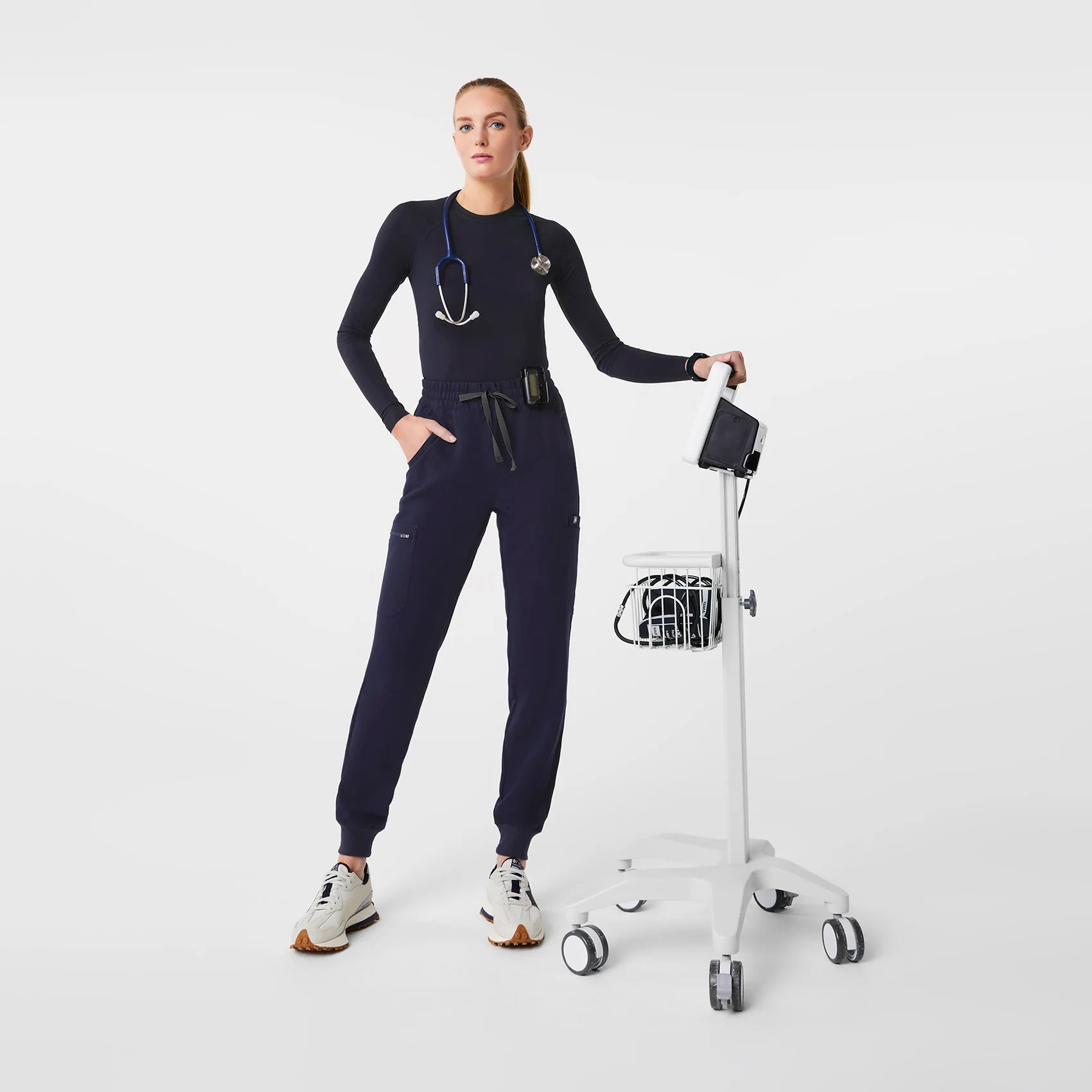 women's Navy High Waisted Uman Relaxed - Tall Jogger Scrub Pants - Image 2