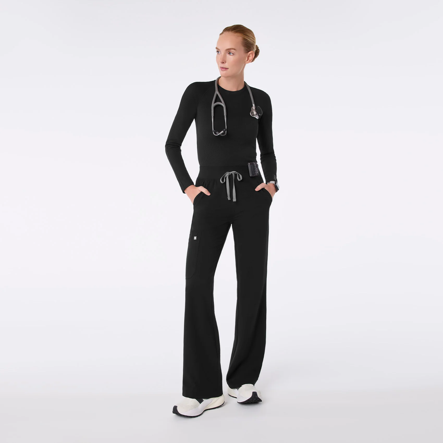 women's Black Waffle - Longsleeve Underscrub - Image 2
