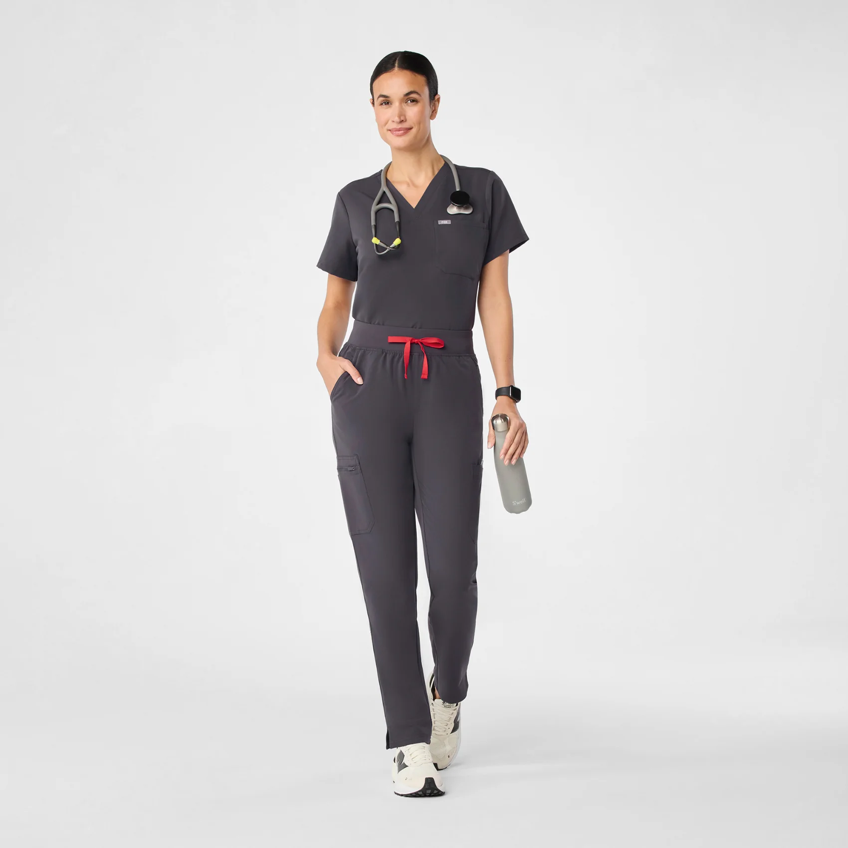 women's Charcoal Yola™ High Waisted - Petite Skinny Scrub Pants - Image 2