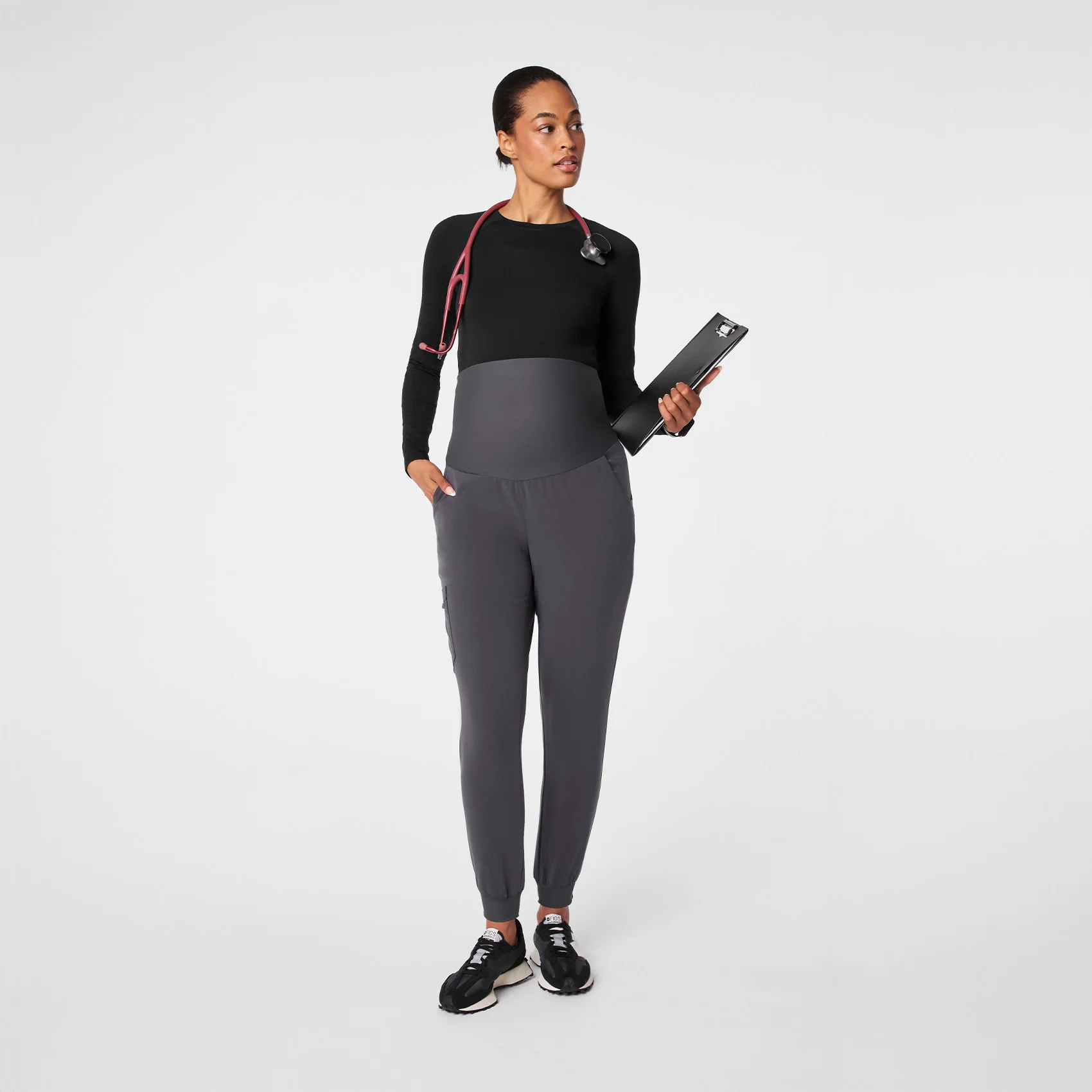 women's Charcoal Zamora - Petite Maternity Scrub Pants - Image 2